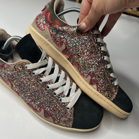 Isabelle Marant Etoile Glitter Flame Leather Sneakers - Picture 3 of 6